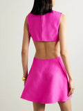 Women' Birthday Party Dress Sweet Sexy Waist Hollow Out 3D Flower Hot Pink Bandage Stretch A-Line Mini Dress
