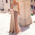 SILIWEYA Elegant Strapless Sleeveless Beading Evening Dress Female Formal Party Prom Gown Vestidos De Fiesta