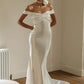 White Satin Prom Dresses Off the Shoulder فساتين السهرة Elegant Sleeveless Mermaid Side Split vestidos verano moda