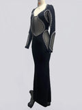 Autumn Women's Light Luxury Diamond Mesh Patchwork Bandage Dress Long Sleeve Bodycon Tail Dresses Evening Party Vestidos