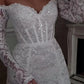 Mini vestidos de novia de corte en A de encaje completo con purpurina, vestidos de novia cortos de manga larga con escote en forma de corazón y hombros descubiertos, vestidos de novia