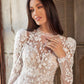 Beautiful Luxury Bohemian High Fork Wedding Dresses A-Line High Neck Lace Tulle Beach Bridal Gown Long Sleeves Sweep Train New