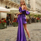 Purple Prom Dresses Short Mini Stretchy Satin Pleats Ruched Off Shoulder Sweetheart with Flowing Formal Party Evening Gowns