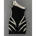 Sparkling Diamonds One Shoulder Black Mini Bandage Dress Fashion Woman Eveninbg Celebrity Birthday Party Outfit