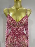 Sexy Sparkly Rhinestones Mesh Mini Dress With GlovesWomen Evening Birthday Party Celebrate Costume Dancer Stage Wear