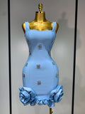 Women Sexy Sleeveless Square Collar Crystal Bodycon Mini Bandage Dress Celebrate Evening Party Elegant Luxury Birthday Dress SKY BLUE