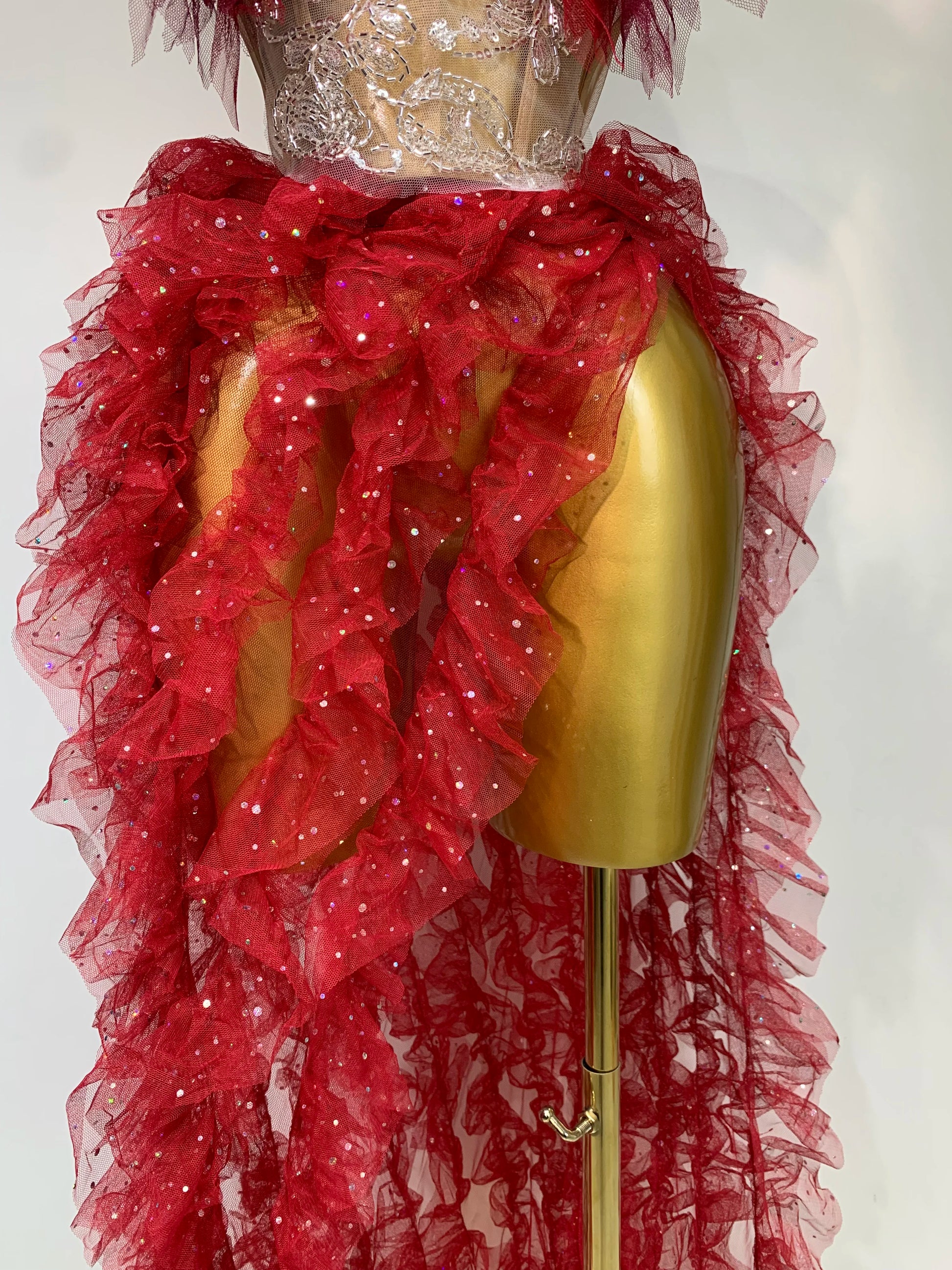 Women Sexy Strapless Mesh two Pieces Set Bodycon Long Dress High Split Nightclub Party Luxury Birthday Singer Stage Outfit