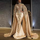 Luxury Champagne Dubai Evening Dress With Beaded Elegant Mermaid Prom Dresses Cape Sleeves Occasion Formal Party Gowns Gala