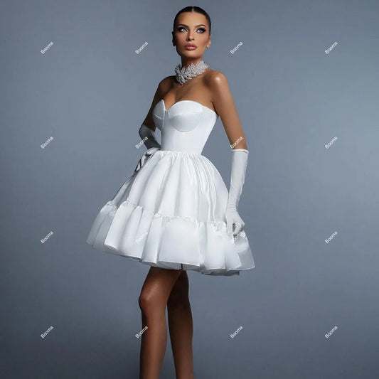 A-Line Mini Wedding Party Dresses Sweetheart Ruched Brides Gowns for Women Cocktail Dresses Simple Bridals Prom Gown