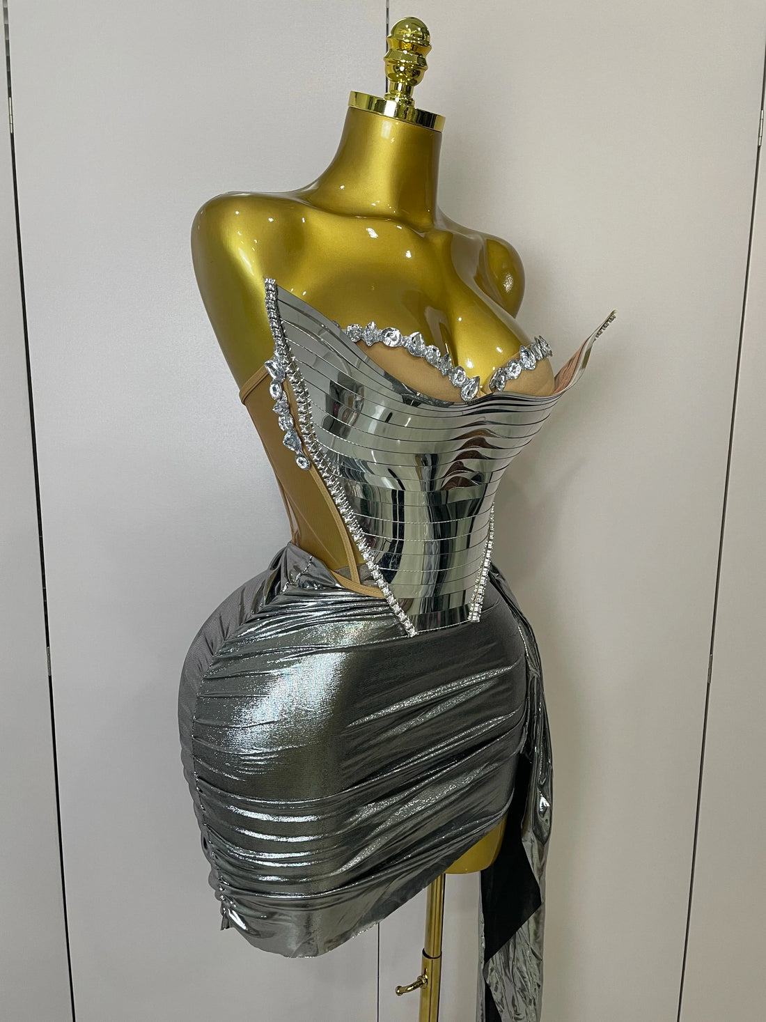 Sparkly Gold Sequin Sexy Top Two Pieces Set Women Celebrate Party Birthday NightClub Performance Dancer Show Stage Outfit Silver