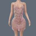 Swing Tassel Crystals Sexy Backless Dress for Women Club Show Dance Dress Birthday Party Deep V Neck Dress Luxury Chic Tiaoyuan Pink