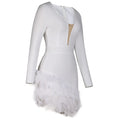 White Black Color Women Long Sleeve Sexy Bodycon Mini Bandage Dress Feathers Sexy Nightclub Party Celebrate Birthday Dress