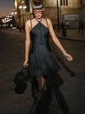 Women Tassel Design Bandage Long Dress Hanging Neck Sleeveless Bodycon Backless Dress Celebrity Evening Club Party Vestidos