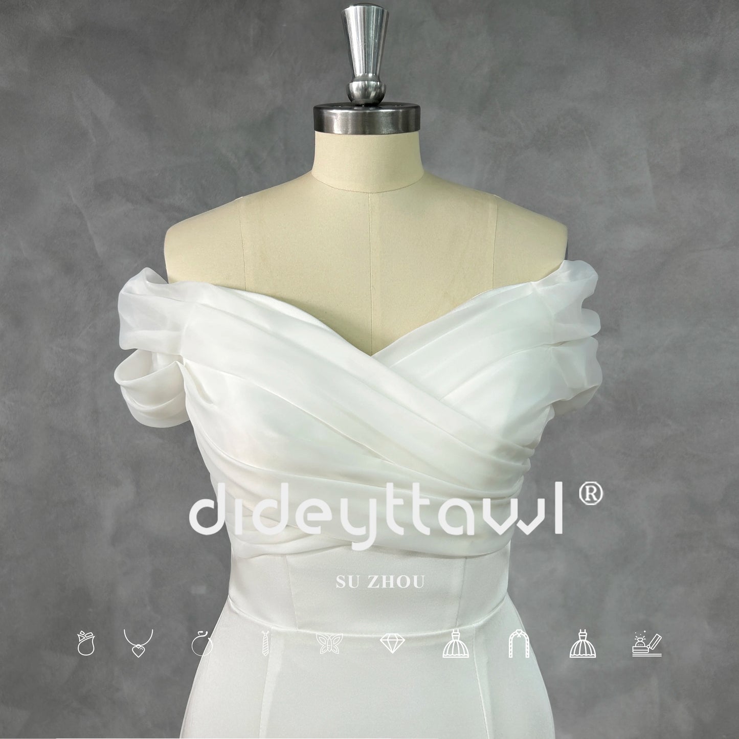 Dideyttawl Real Bild Einfacher Off-Shoulder-Falten Meerjungfrau Hochzeitskleid Reißverschluss Rücken Organza Court Zug Zug Brautkleid