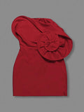 Sexy Women 3D Flower Design Christmas Dress Strapless Sleeveless Bodycon Bareback Mini Dress Cocktail Evening Party Vestido