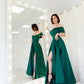 Hunter Green Prom Dresses Satin Long Floor Length Off Shoulder Front Slit Formal Party Evening Gown Women Special Occasion Dress