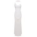 Strapless A Line Long Bandage Dress Black Mesh Patchwork Elegant Women Blackless Evening Party Gowns with Ribbon WHITE