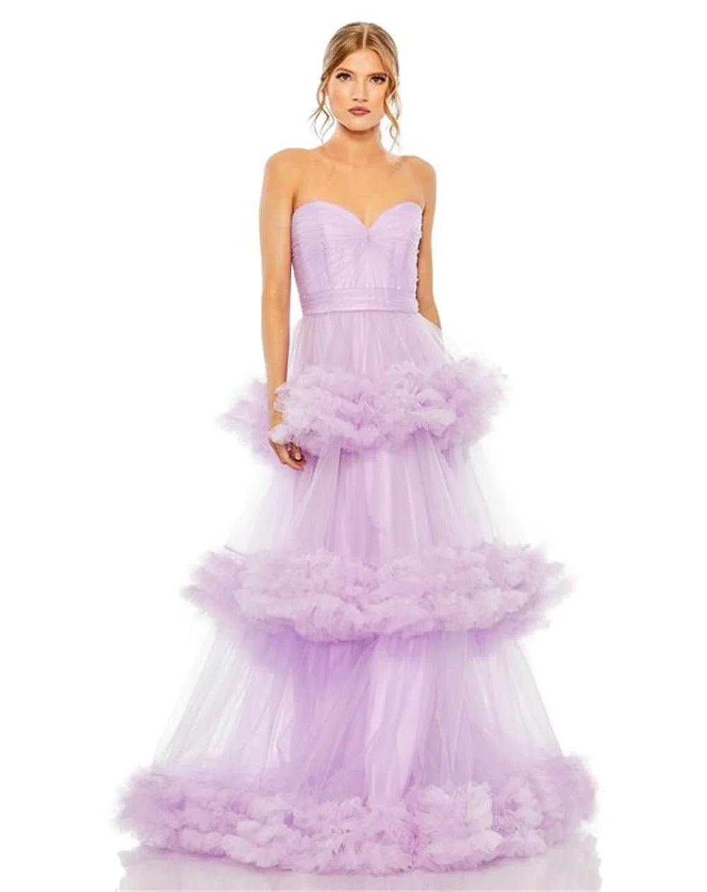 Lavender Strapless Prom Dresses Multilayer Tulle A-line فساتين السهرة Elegant Sleeveless Floor-Length vestidos verano moda