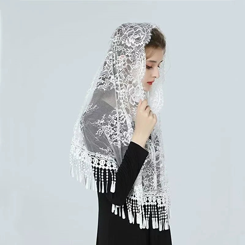 Lace Mantilla Church Veils Black White Spanish Musim Head Covering Shawl Scarf For Women Chapel Catholic Veils For Wedding Bride