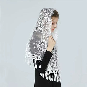 Lace Mantilla Church Veils Black White Spanish Musim Head Covering Shawl Scarf For Women Chapel Catholic Veils For Wedding Bride