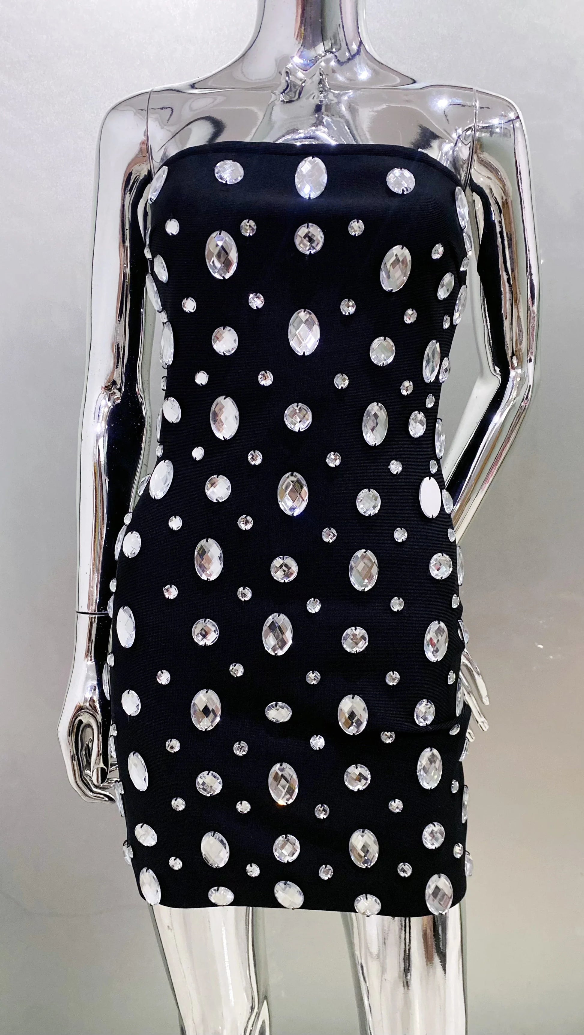 Luxury Sparking Diamonds Strapless Bandage Mini Evening Dress Sweet Woman Birthday Party Dress Performance costume