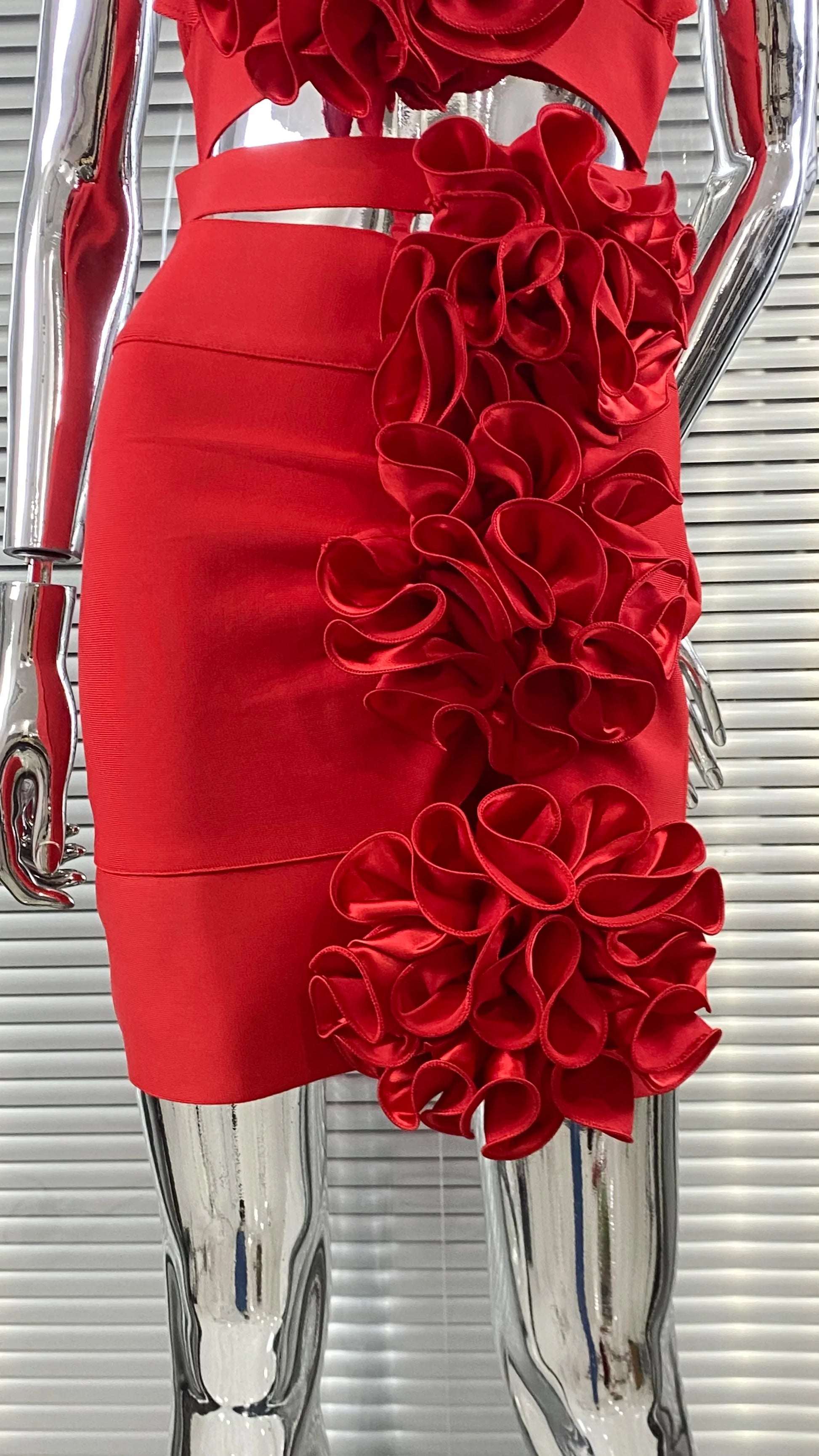 Summer Stereoscopic Flowers Sexy Hollow Out Spaghetti Red Bandage Mini Dress Sweet Woman Party Dress Birthday Party Vestido