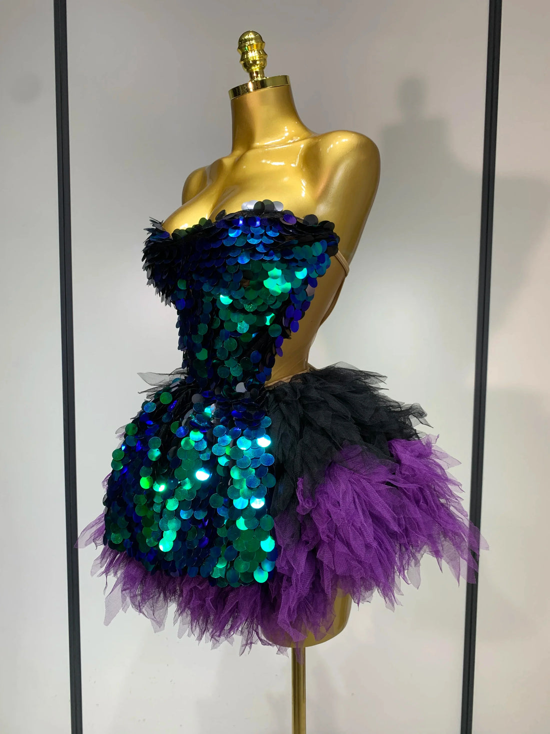 Two Pieces Set Women Stage Performance Costume Birthday Evening Party Nightclub outfit Drag Queen Sexy Backless Mini Skirt Set green