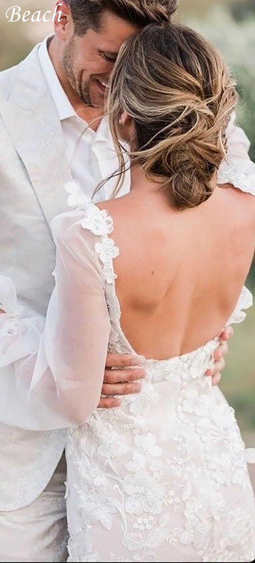 Strand Boho Square Kragen Mini Brautkleider Spitzen Applikationen kurzer Braut Kleid Rückenlose Puffärmel Schönes Brautkleid