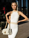 Celebrity Party Dresses For Women Chic Buttons Sleeveless Bandage Tight Elegant Midi Dress Fashion Streetwear