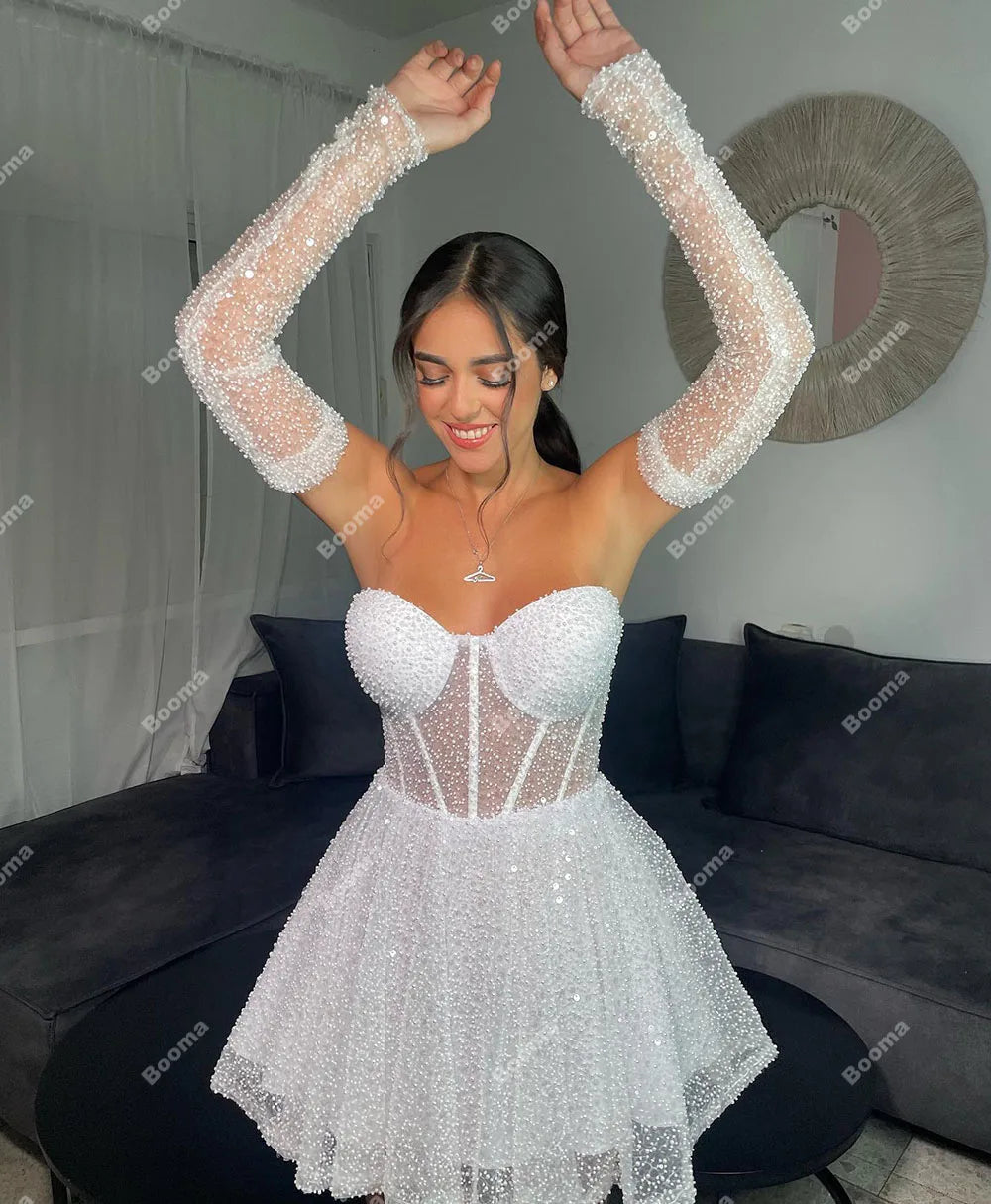 Gaun Pengantin Mini Berkilau Sayang Boning Boning Corset Bridal Dresses Gaun Pesta Pernikahan Pantai Untuk Wanita Israel
