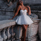 Off White Prom Dresses Heart Shaped Neck Glitter Shining فساتين السهرة Elegant Sleeveless Mini vestidos verano moda