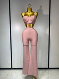 Women Sexy Bandage Crop Top Pant Set Evening Party Club Luxury Birthday High Street Fashion Elegant Luxury Birthday Outfit ﻿ Pink