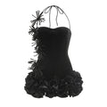 Chic Halter Sleeveless Style Corset Mini Dress with Unique Embellishments for a Special Night Out Evening Gown black