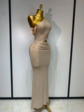 Women Sexy One Shoulder Exposed Waist Diamonds Bodycon Long Dress Cut Out Luxury Crystal Dresses Evening Party Birthday Gowns