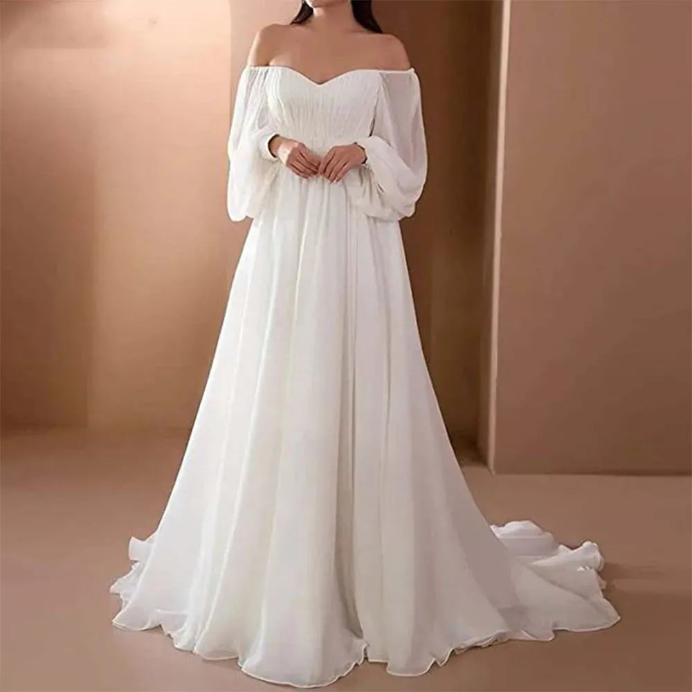 Simple Strapless Wedding Dresses Puff Sleeves Backless Chiffon Bridal Gowns Robe De Mariee Court Train For Elegant Women 20w