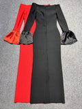 Sexy Women's Bandage Long Dress with One Collar Shoulder and Horn Sleeve Bodycon Dress Cocktail Evening Party Vestidos