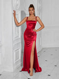 Sexy Women Cocktail Evening Dress Spaghetti Strap Wedding Guest Maxi Night Gown Lady Sexy Party Club Gala Dresses Red