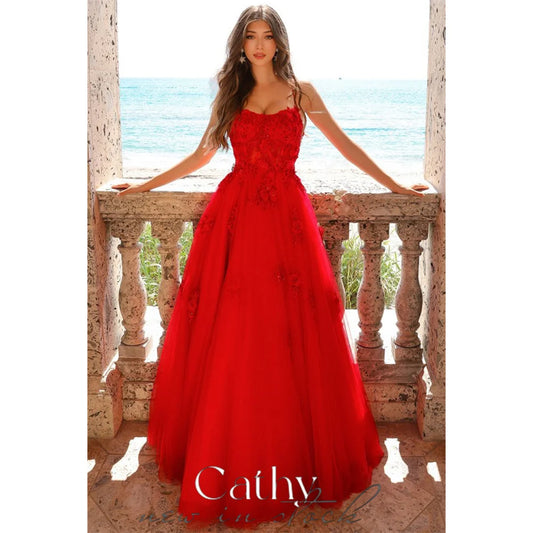 3D Flower Appliques Prom Dresses Tulle A-line  فساتين السهرة Elegant Sleeveless Floor-Length vestidos verano moda