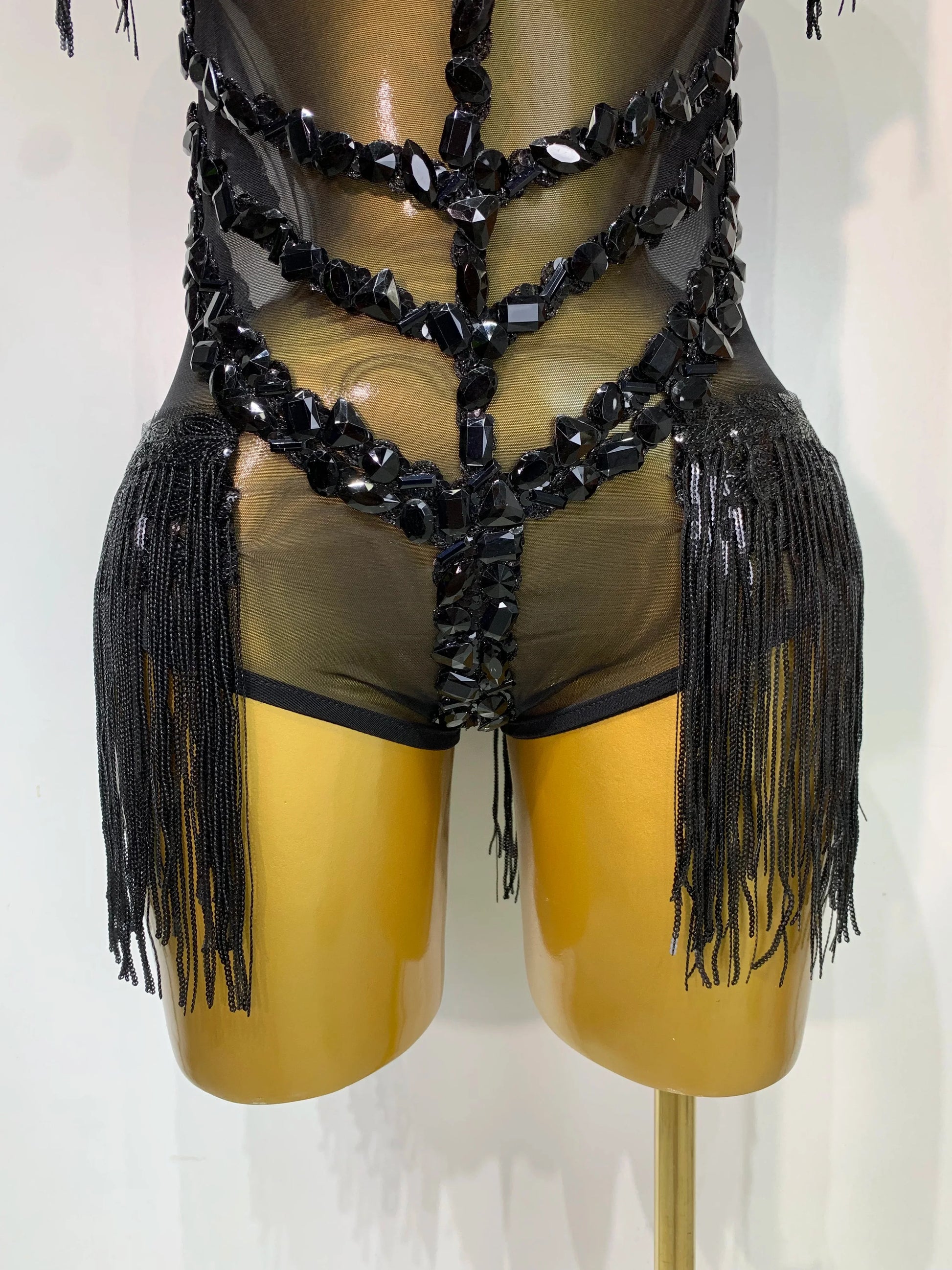 Sexy Mesh SeeThrough Black Rhinestone Bodysuit Singer Dancer Show Stage Outfit Celebrate Birthday party Club Performance Waer