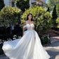 A-Line Beach Wedding Dresses for Women Off Shoulder Lace Brides Evening Gowns High Leg Slit Lace Up Long Bridasl Dress
