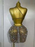 Women Sparkly Big Crystal Sexy Off the Shoulder Mesh See Through Mini Dress Nightclub Party Celebrate Birthday Dress