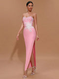 Spring Sexy Women's 3D Flower Pearl Bandage Dress Strapless Sleeveless Bodycon Backless Long Dress Club Party Vestidos