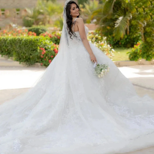 Vestido de novia de talla grande para mujer, Vestido de novia con tirantes finos, corte en A, sin mangas, Apliques de encaje, Vestido de novia personalizado 