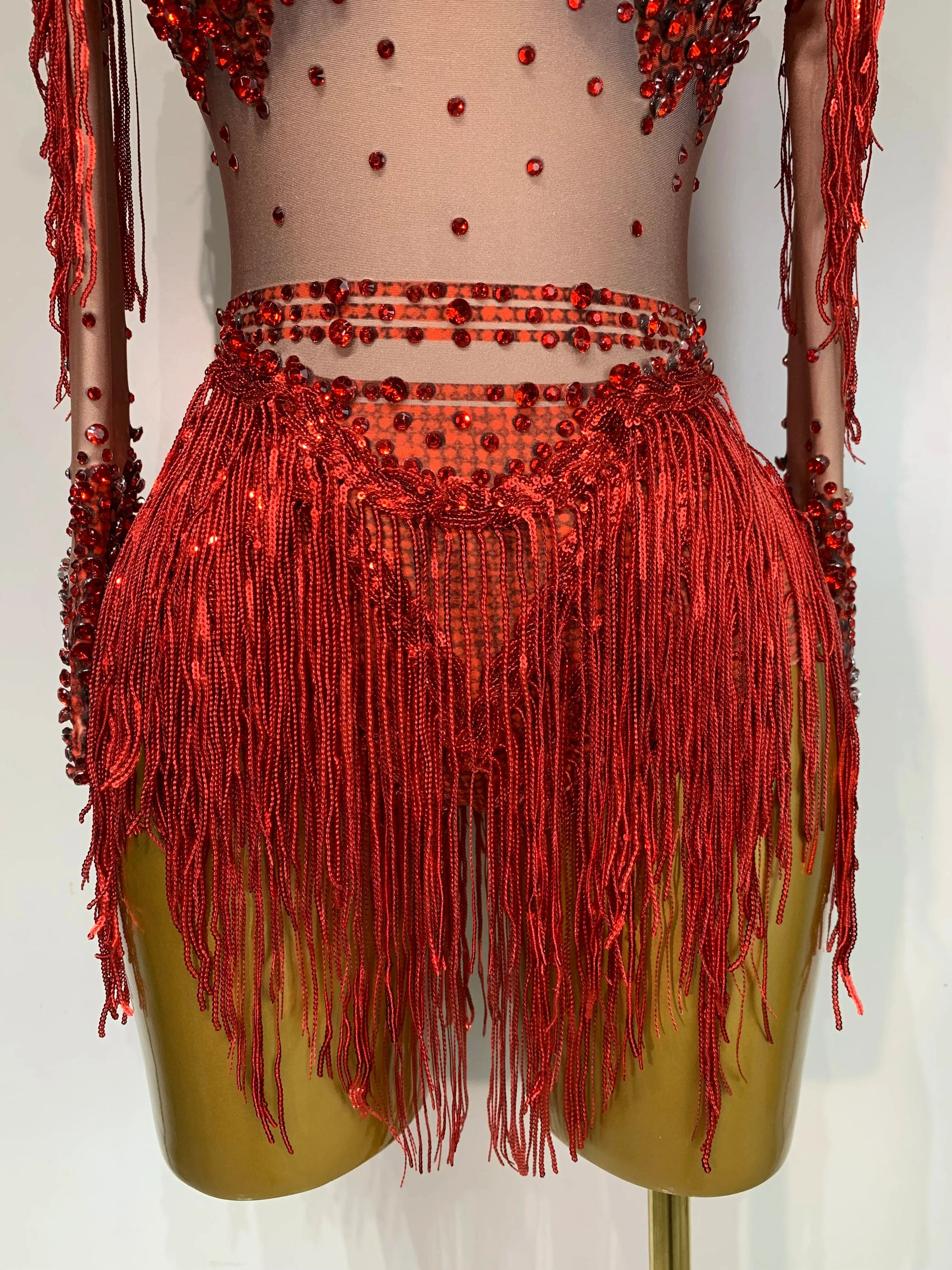 Women Sexy Elasticity Performance Dance Nightclub Rompers Singer Stage Outfit Sparkly Rhinestone Tassels Bodysuit Birthday Wear