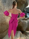 Midi Bandage Dress for Women Celebrity Night Sexy Off Shoulder Mini Purple Club Bodycon Dresses Female Cloth Party