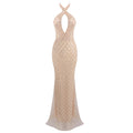 Beige Halter Mermaid Long Dress Key Hole Backless Sequins Sleeveless Celebrity Maxi Evening Party Gowns Vestidos Beige