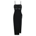 Summer Long Dress Women Sexy High Split Design Evening Party Black Bandage Dress Fashion Stage Show Wear black