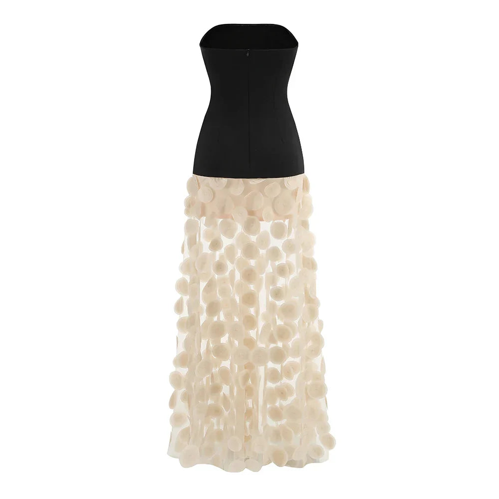 Summer Black Strapless Apricot Hound Piece See-through Long Dress Hem Celebrity Birthday Party Dress Wedding Party Vestido