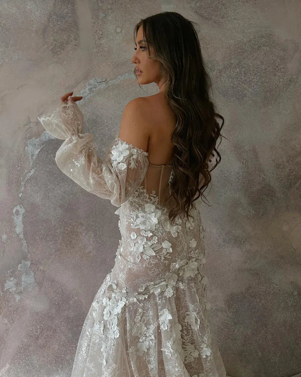 Mermaid Wedding Dresses Sweetheart Appliques Puff Sleeves Long Bridals Party Dresses for Women Sweep Train Brides Gowns White