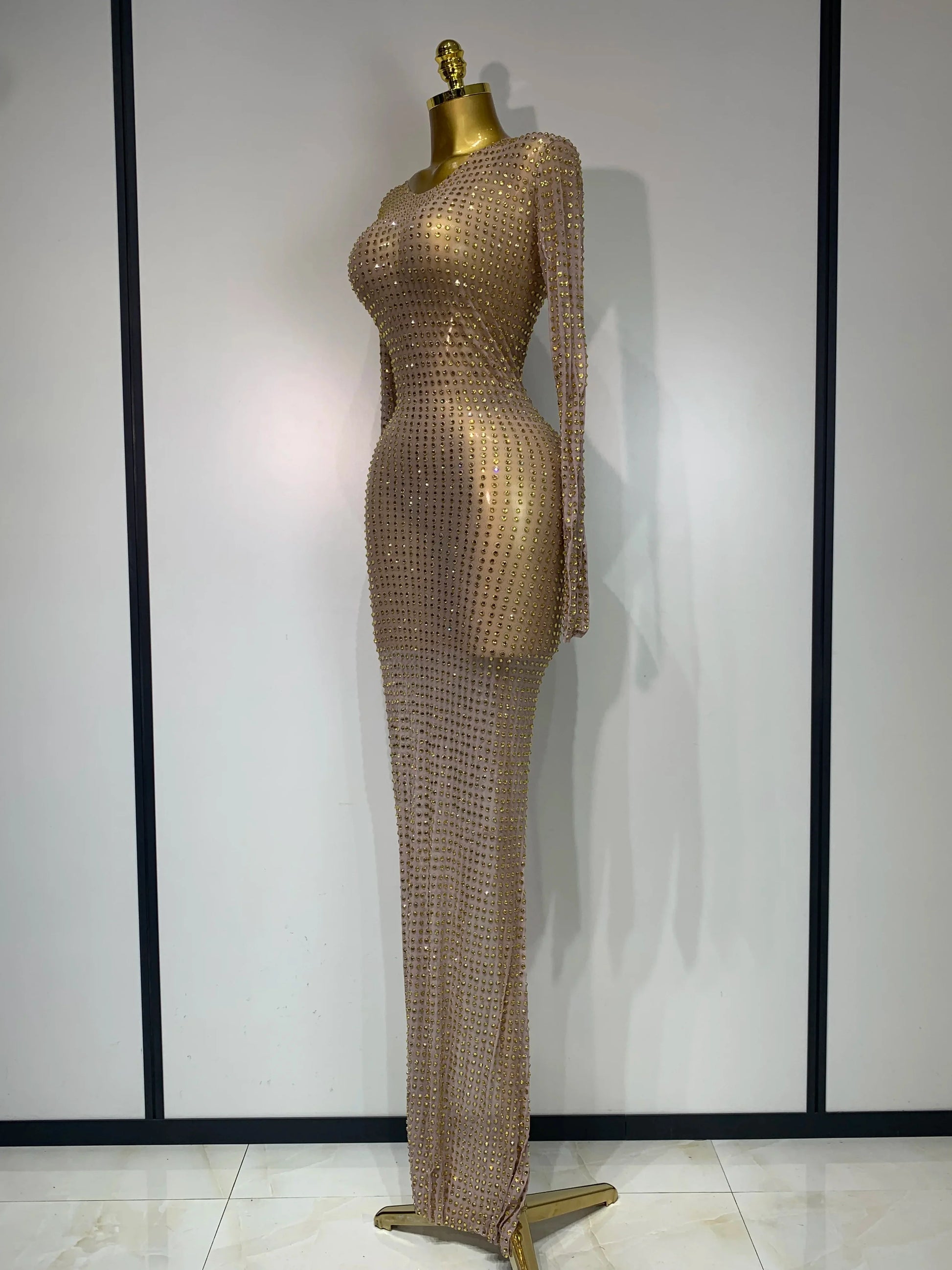 Sparkly Rhinestone Elegant Party Long Dress Celebrity Evening Luxury Birthday Nightclub Prom Gown Singer Dancer Stage Outfit